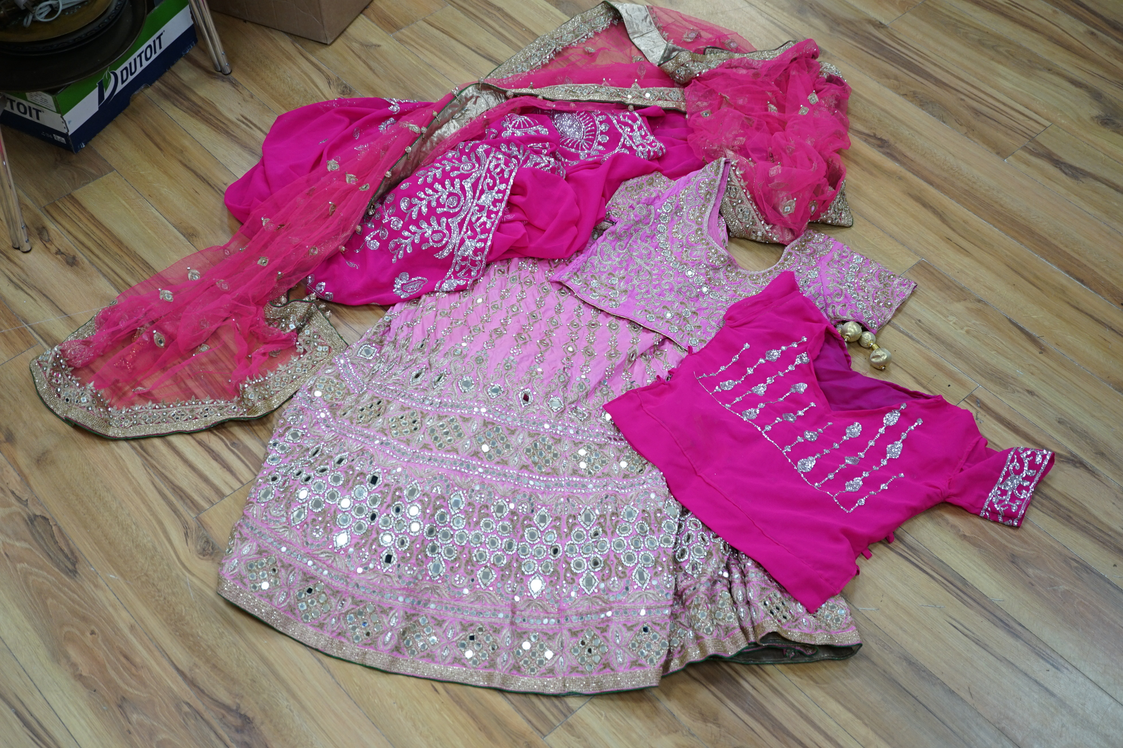 A collection of Indian silk saris and costume possibly bridal